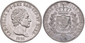 REGNO DI SARDEGNA. Carlo Felice (1821-1831). 5 Lire 1826 Genova. AG (g 24,97). Gig. 43
BB-SPL