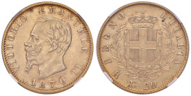 REGNO D'ITALIA. Vittorio Emanuele II (1861-1878). 20 Lire 1876 Roma. AU. Gig. 23. In slab NGC 5782295-020 AU 58.
SPL