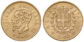REGNO D'ITALIA. Vittorio Emanuele II (1861-1878). 10 Lire 1863 Torino. AU. Gig. 27. Periziata Marco Esposito.
SPL+