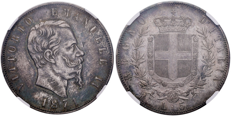 REGNO D'ITALIA. Vittorio Emanuele II (1861-1878). 5 Lire 1871 Roma. AG. Gig. 43....