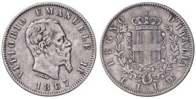 REGNO D'ITALIA. Vittorio Emanuele II (1861-1878). 1 Lira 1867 Torino. AG. Gig. 67. RR
qBB