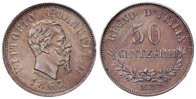 REGNO D'ITALIA. Vittorio Emanuele II (1861-1878). 50 Centesimi 1867 Milano. AG. Gig. 80. Delicata patina su fondi lucenti.
FDC