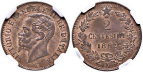REGNO D'ITALIA. Vittorio Emanuele II (1861-1878). 2 Centesimi 1862 Napoli. CU. Gig. 109. R In slab NGC 5883947-006 MS 63 RB.
FDC