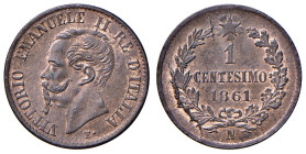 REGNO D'ITALIA. Vittorio Emanuele II (1861-1878). 1 Centesimo 1861 Napoli. CU. Gig. 113. R. Periziata Marco Esposito. Rame rosso
FDC