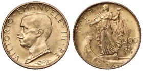 REGNO D'ITALIA. Vittorio Emanuele III (1900-1943). 100 Lire 1931 An. X Italia su Prora. AU. Gig. 10. Macchie rossastre.
qFDC