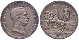 REGNO D'ITALIA. Vittorio Emanuele III (1900-1943). 2 Lire 1914 Quadriga PROVA. AG. Gig. P35. RR Moneta corredata da splendida patina da monetiere.
FD...