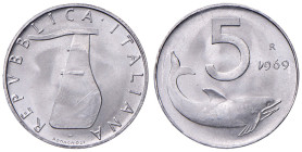 REPUBBLICA (dal 1946). 5 Lire 1969 cifra 1 rovesciata. Gig. 291a.
FDC