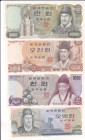 COREA DEL SUD. Lotto di 4 banconote: 10.000, 5.000, 1.000, e 500 won. 1972-1983.
qFDS