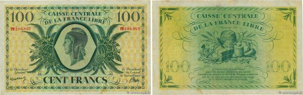Country : FRENCH EQUATORIAL AFRICA 
Face Value : 100 Francs 
Date : (21 février ...