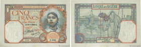 Country : ALGERIA 
Face Value : 5 Francs 
Date : 10 janvier 1929 
Period/Province/Bank : Banque de l'Algérie 
Catalogue reference : P.77a 
Alphabet - ...