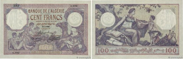 Country : ALGERIA 
Face Value : 100 Francs 
Date : 24 février 1928 
Period/Provi...
