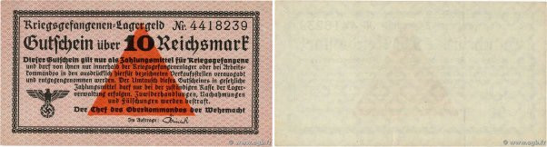 Country : GERMANY 
Face Value : 10 Reichsmark 
Date : (1939) 
Period/Province/Ba...