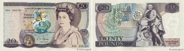 Country : ENGLAND 
Face Value : 20 Pounds 
Date : (1970) 
Period/Province/Bank :...