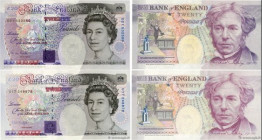 Country : ENGLAND 
Face Value : 20 Pounds Lot 
Date : (1991-1993) 
Period/Province/Bank : Bank of England 
Catalogue reference : P.384a/b 
Alphabet - ...
