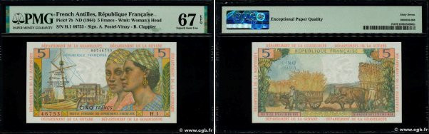 Country : FRENCH ANTILLES 
Face Value : 5 Francs 
Date : (1966) 
Period/Province...