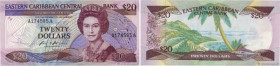 Country : CARIBBEAN  
Face Value : 20 Dollars 
Date : (1987-1988) 
Period/Province/Bank : Eastern Caribbean Central Bank 
Department : Antigua 
Catalo...