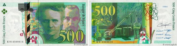 Country : FRANCE 
Face Value : 500 Francs PIERRE ET MARIE CURIE 
Date : 1994 
Pe...