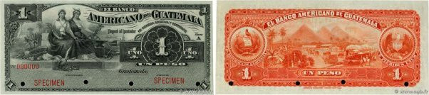 Country : GUATEMALA 
Face Value : 1 Peso Spécimen 
Date : (1895-1920) 
Period/Pr...