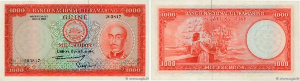 Country : PORTUGUESE GUINEA 
Face Value : 1000 Escudos 
Date : 30 avril 1964 
Pe...