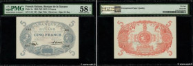 Country : FRENCH GUIANA 
Face Value : 5 Francs Cabasson bleu 
Date : (1947) 
Period/Province/Bank : Banque de la Guyane 
Catalogue reference : P.1e 
A...