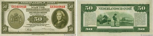 Country : NETHERLANDS INDIES 
Face Value : 50 Gulden 
Date : 02 mars 1943 
Perio...