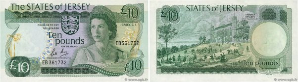 Country : JERSEY 
Face Value : 10 Pounds 
Date : (1976-1988) 
Period/Province/Ba...