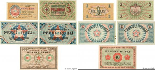 Country : LATVIA 
Face Value : 1 au 10 Rubli Lot 
Date : 1919 
Period/Province/B...