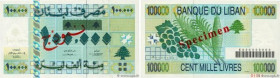 Country : LEBANON 
Face Value : 100000 Livres Spécimen 
Date : 1999 
Period/Province/Bank : Banque du Liban 
Catalogue reference : P.78s 
Alphabet - s...