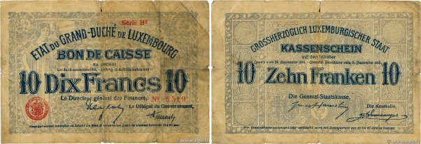 Country : LUXEMBOURG 
Face Value : 10 Francs 
Date : (1919) 
Period/Province/Ban...