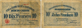 Country : LUXEMBOURG 
Face Value : 10 Francs 
Date : (1919) 
Period/Province/Bank : Bon de Caisse 
Catalogue reference : P.30 
Alphabet - signatures -...