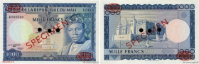 Country : MALI 
Face Value : 1000 Francs Spécimen 
Date : 22 septembre 1960 
Period/Province/Bank : Banque de la République du Mali 
Catalogue referen...