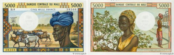 Country : MALI 
Face Value : 5000 Francs 
Date : (1984) 
Period/Province/Bank : ...