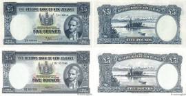 Country : NEW ZEALAND 
Face Value : 5 Pounds Lot 
Date : (1940-1967) 
Period/Province/Bank : The Reserve Bank of New Zealand 
Catalogue reference : P....