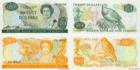 Country : NEW ZEALAND 
Face Value : 20 et 50 Dollars Lot 
Date : (1981-1985) 
Period/Province/Bank : The Reserve Bank of New Zealand 
Catalogue refere...