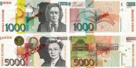 Country : SLOVENIA 
Face Value : 1000 et 50000 Tolarjev Spécimen 
Date : 1993-1997 
Period/Province/Bank : Banque de Slovenie 
Catalogue reference : P...