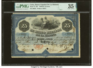 Cuba El Banco Espanol de la Habana 25 Pesos 4.4.1870 Pick 13 PMG Choice Very Fine 35 Net. A simply outstanding colonial type, incredibly rare in any f...