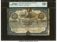 Cuba El Banco Espanol de la Habana 25 Pesos 20.4.1880 Pick 13 PMG Very Good 10 Net. A rarely seen, uncancelled 25 Pesos, and as such very desirable. A...