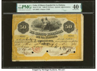Cuba El Banco Espanol de la Habana 50 Pesos 21.2.1870 Pick 14 PMG Extremely Fine 40 Net. Adorned in bright yellow, this handsome, gigantic banknote is...