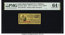 Cuba El Banco Espanol de la Habana 5 Centavos 15.5.1876 Pick 29c PMG Choice Uncirculated 64 Net. Previous mounting. 

HID09801242017

© 2022 Heritage ...