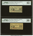 Cuba El Banco Espanol de la Habana 10 Centavos 1.7.1872; 6.8.1883 Pick 30a; 30d Two Examples PMG Choice Uncirculated 63 EPQ; About Uncirculated 50 EPQ...
