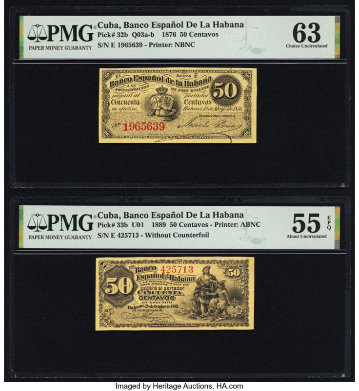 Cuba El Banco Espanol de la Habana 50 Centavos 15.5.1876; 28.10.1889 Pick 32b; 3...
