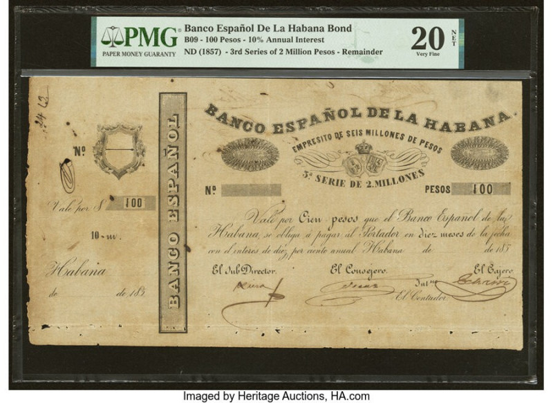 Cuba Banco Espanol de la Habana Bond 100 Pesos ND (1857) Pick Unlisted Remainder...