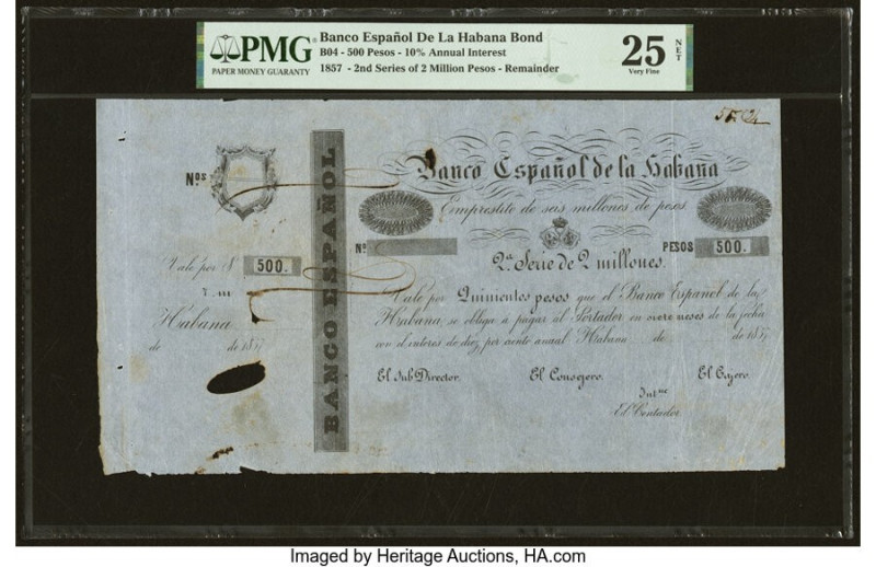 Cuba Banco Espanol de la Habana Bond 500 Pesos (2nd Series of 2 Million Pesos) 1...