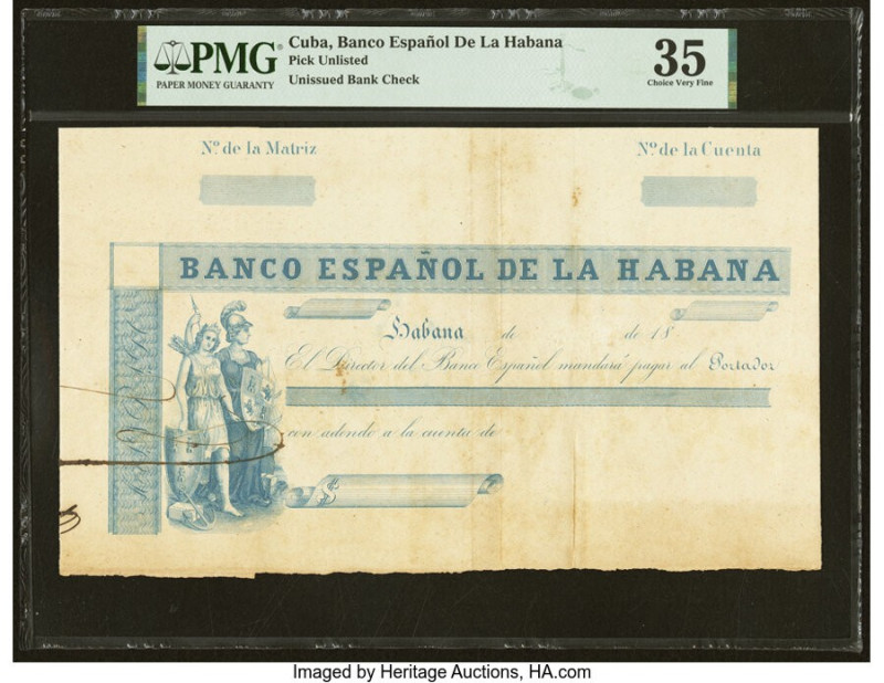 Cuba Banco Espanol de la Habana Unissued Bank Check ND (18xx) Pick Unlisted PMG ...