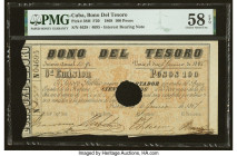 Cuba Bonos Del Tesoro 100 Pesos 3.6.1868 Pick 38H PMG Choice About Unc 58 EPQ. A mere trace of usage is present on this scarce bond note. The paper qu...