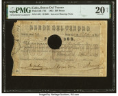 Cuba Bonos Del Tesoro 300 Pesos 15.10.1865 Pick 38I PMG Very Fine 20 Net. A curious and very rare bond note, seen here with an interesting denominatio...
