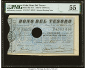Cuba Bonos Del Tesoro 500 Pesos 10.4.1866 Pick 38J PMG About Uncirculated 55. A splendid and high denomination bond is offered in this lot, and it is ...
