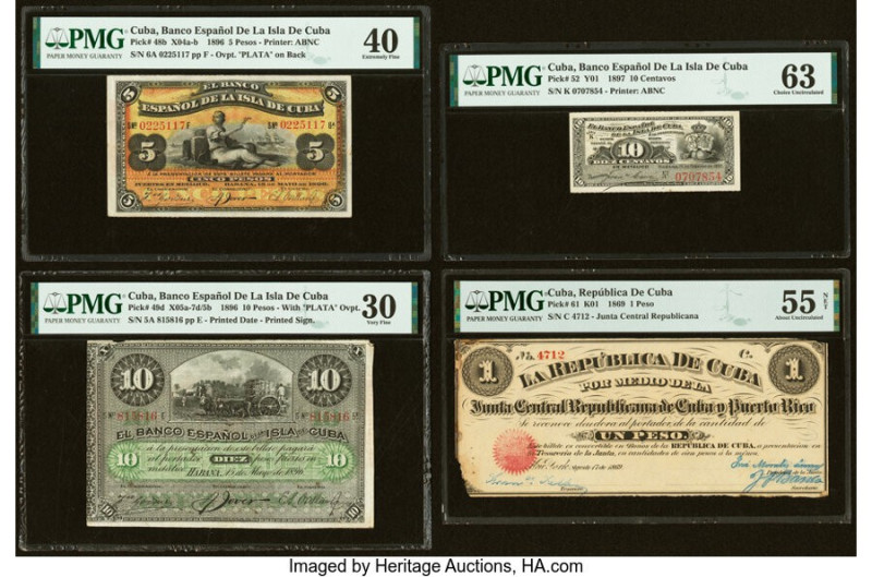 Cuba Banco Espanol and Junta Central Republicana Group Lot of 4 Examples PMG Cho...