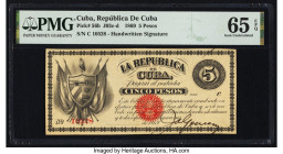 Cuba Republica de Cuba 5 Pesos 1869 Pick 56b PMG Gem Uncirculated 65 EPQ. 

HID09801242017

© 2022 Heritage Auctions | All Rights Reserved