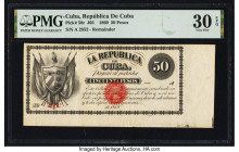 Cuba Republica de Cuba 50 Pesos 1869 Pick 58r Remainder PMG Very Fine 30 EPQ. An excellent highest denomination note. A small serial number is seen. T...